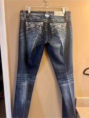 Miss Me Signature Boot Jeans Size 30 Dark Wash Rhinestone Embellished Pocket